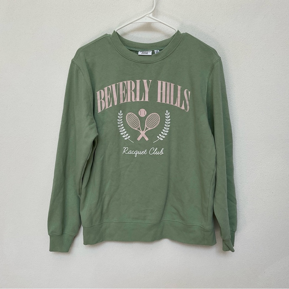Mighty Fine Green, Pink Beverly Hills Racquet Club Graphic Crewneck Size Large